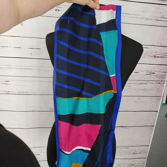 Italian Made Geometric Abstract Pink Blue Black RN 16304 Wrap Scarf - Picture 2 of 8